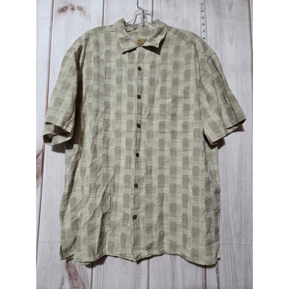 Mens Jos A Bank Short Sleeve Button Up Shirt XL Silk Cotton Blend Plaid Casual